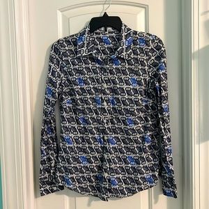 crown & ivy navy and blue owl print button down shirt